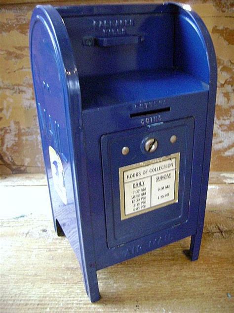 vintage brumburger usps blue metal mail box bank|VINTAGE US Postal Service Mail Box Bank Brumberger W/Key .